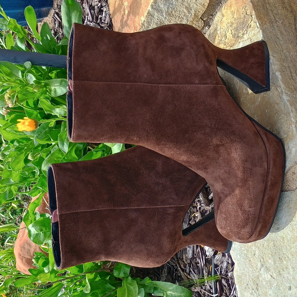 Jeffrey Campbell Humanity Zip Platform 70s Brown Suede Boots Women's Size 8.5